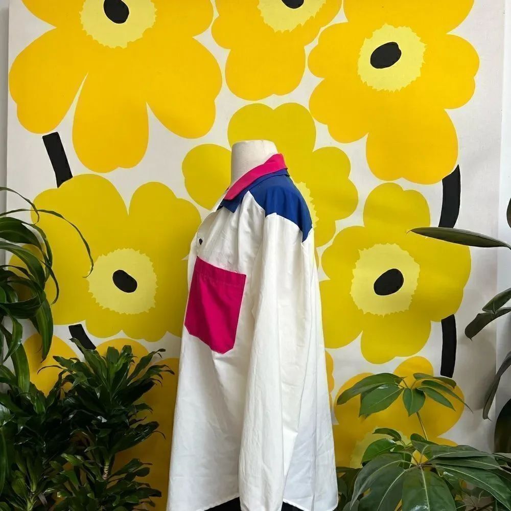 Rad Vintage 1990s Vivid Colorblock Double Collar Button Down Blouse - Picture 8 of 12